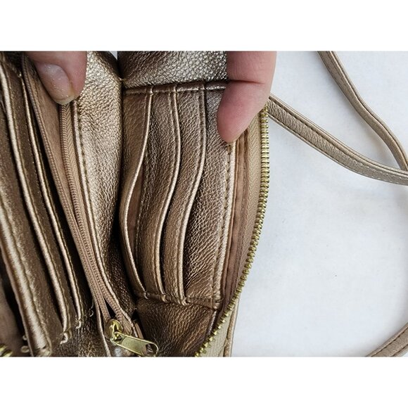 Maurices Beige Gold Basketweave Wristlet Wallet Small Crossbody Shoulder Purse - Picture 5 of 9